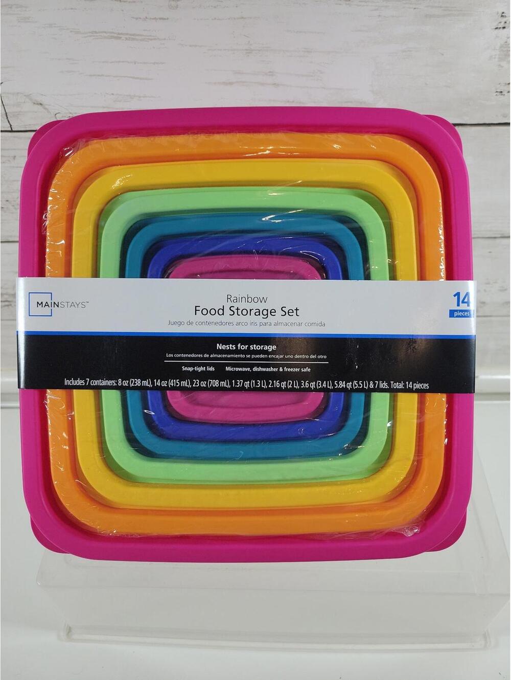 Mainstays 7 Set Food Storage Containers 14 Piece Rainbow Lids BPA Free NEW